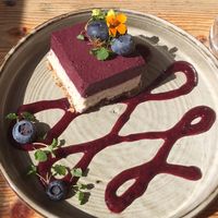 Definitely the highlight of the lunch. Blueberry “cheesecake”. Light and fluffy and not like cheesecake at all, but sooooo good   at Wild Food Cafe in London