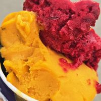 Onyx (at the bottem), mango and cherry at Moritz Eis in Budva