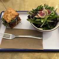 biscuit sandwich and salad — wonderful!  at Golden Goods Sandwich & Bake Shop in Hood River