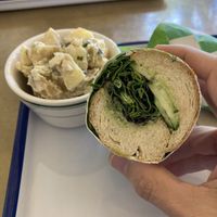 Green veggies sandwich and side potato salad   at Golden Goods Sandwich & Bake Shop in Hood River