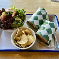 sandwich and salad… and chips!  at Golden Goods Sandwich & Bake Shop in Hood River