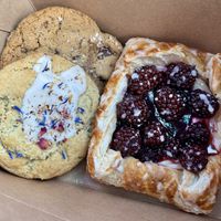 Earl grey and chocolate chip cookies plus a blackberry pastry - AMAZING!  at Golden Goods Sandwich & Bake Shop in Hood River