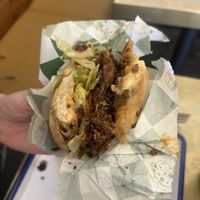 Mushroom po boy couldn’t get a pic before slamming it  at Golden Goods Sandwich & Bake Shop in Hood River