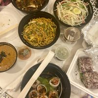 Lãping mung bean rolls and Sri Lankan Pumpkin Stew were our favourites!   at Green Mantis in New Delhi