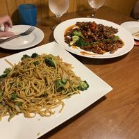 Lo mein & Vegan sesame mushroom beeff dish  at Pure City in Pine Bush
