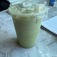 Chilled matcha latte with almond milk. Naturally sweet, but you can add different shots to give it a different flavor  (ex: lavender, rosemary, etc.)  at Honey Cup Coffeehouse & Creamery in Oxnard