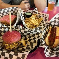 Burger, fries, hot dog, and patty melt! All vegan!  at The Dirty V in Raleigh