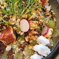 Vegan salad with feta and popcorn. at Quiché in Ranst