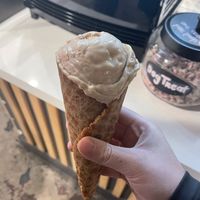 chai ice cream in a waffle cone   at Dark Horse Coffee Roasters in San Diego