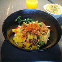 Pfannengerührtes Udon mit Tofuwürfeln, Pilzen und Gemüse in hausgemachte Sauce at Citta Vegan Izakaya in Hamburg
