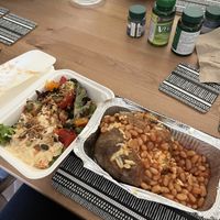 Takeaway JP with cheeze & beans and salad  at Prosper in Ely
