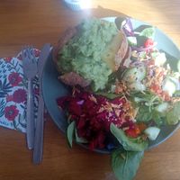 Jacket potato with minted mushy peas! at Prosper in Ely