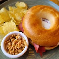 Pastrami and cream cheese bagel at Prosper in Ely
