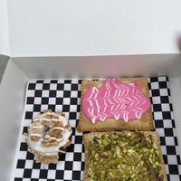 Pistachio and Strawberry Astrotarts; Cinnamon Crunch Mini-Donut 💕✨😜  at Cosmic Bakery  in Upland