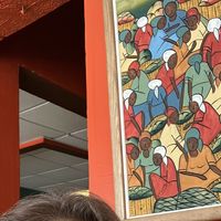 Artwork adds to the bright and cheery atmosphere    at Afro Vegana Foods in San Juan