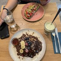 American pancakes with chocolate sauce and avocado bread   at Emmi's Kitchen - Schwabing in Munich