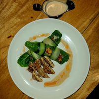 Salt and pepper Tofu with mango salsa and a satay coconut dressing at Big Apple Dive Resort in Puerto Galera