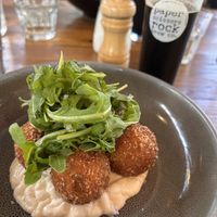 Pumpkin arancini with vegan aioli   at Paper Scissors Rock Brew Co in Halls Gap