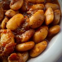 Giant baked beans  at Gorgona Seafood Restaurant in Rhodes