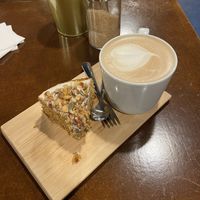 Vegan carrot cake and latte  at MIR concept store... coffee and more in Brussels