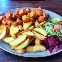 Vegan curry wurst at Plevna in Tampere