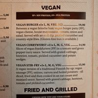 The vegan part of the menu excluding few desserts and sides/starters at Plevna in Tampere