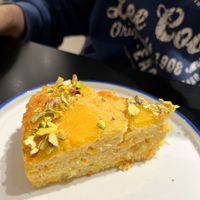 Vegan juicy orange pie with pistachios at Ground Zero in Yerevan