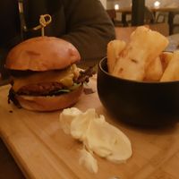 Cheezly burger and cassava fries at SOIL Vegan Café - East in Amsterdam