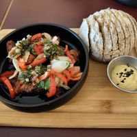 Chorizo with delicious sourdough at SOIL Vegan Café - East in Amsterdam