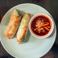 Spring rolls with herbs, sweet patato, lettuce and a nice peanut-soy sauce   at Enjoy Saigon in Bergen
