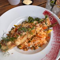 Saté van gepofte knolselderij met rijst en kimchi at Eetcafé het Leven in Leeuwarden