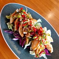 Fried dumplings in hot and sour soy sauce and salad😍 at ALT.a - Dosan in Seoul