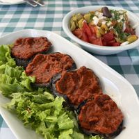 Ohrid style eggplant and Macedonian salad   at Belvedere in Ohrid
