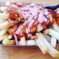 Poutine with vegan bacon at 5 Dogs in Fortitude Valley