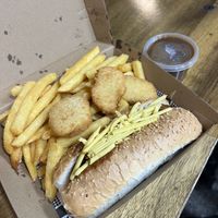 $19.99 snack box - Plant Based Chilli dog with vegan cheese and plant based nuggets   at 5 Dogs in Fortitude Valley