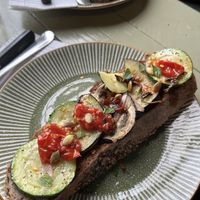sourdough bread with grilled vegetables & pestoo  at Bij de Roos in Delft