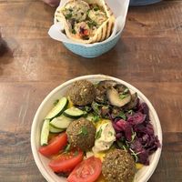 Falafel sabich plate and falafel picante sandwich  at Csicseri Gozsdu in Budapest
