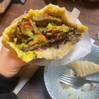 Vegan Sabich - hummus pita with grilled eggplant and their own sauce   at Csicseri Gozsdu in Budapest