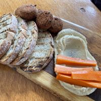 Vegan platter with felafel and hummus and not much else   at Waterfront Bar & Kitchen in Paraparaumu