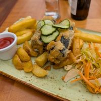 Nori wrapped tofu and chips. at Waterfront Bar & Kitchen in Paraparaumu