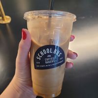 Iced Caramel Oat Milk Latte at School Bus Coffee Bakers in Kyoto