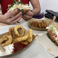 Utopia beetroot vegan burger, onion rings and nuggets €11.50  at Burger Mel - La Marina in Tenerife