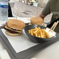 Spinach Burger with fries  at Burger Mel - La Marina in Tenerife