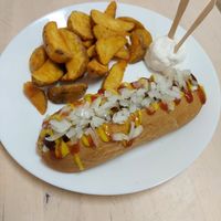 Hot dog and potato wedges at Burger Mel - La Marina in Tenerife