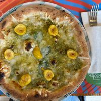 Seasonal vegan pizza with pistacchi and figs  at Capperi che Pizza in Milan