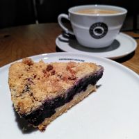 Vegan blueberry pie+ coffee at Espresso House  in Gjoevik