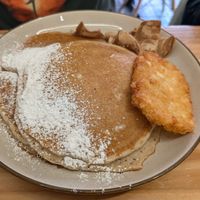 Pancakes with bacon & hash brown at Vegan Grill - Upper East Side in New York City