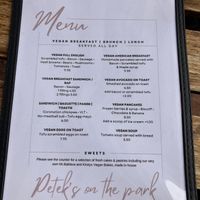 Menu  at Petek's on the Park in Burgess Hill