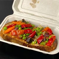 roasted veggie toast + Mama Lil’s peppers (takeout) at Bake Shop in Seattle