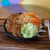Vegan chorizo bowl with avocado at Brazilian Bowls in San Diego
